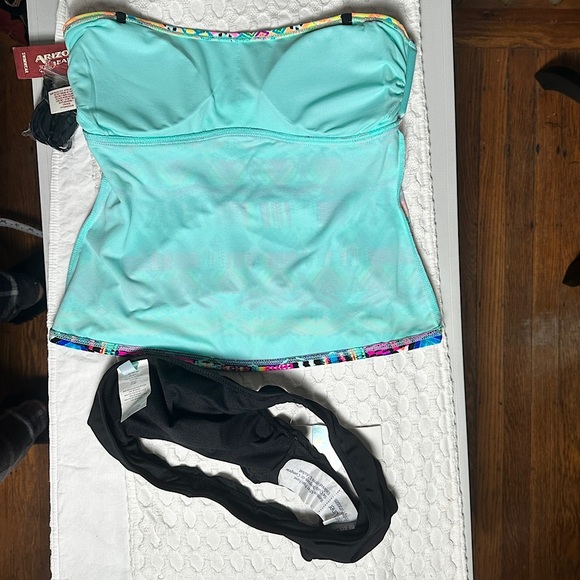 Convertible Bandeau Swimsuit Colorful Print Tankini Cheeky Ruffle Bikini Bottom - Picture 8 of 16
